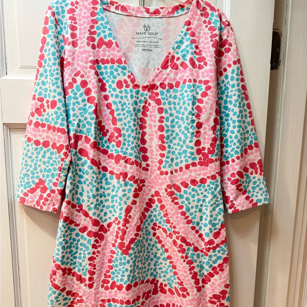 MAHI GOLD Pink , blue and white dress